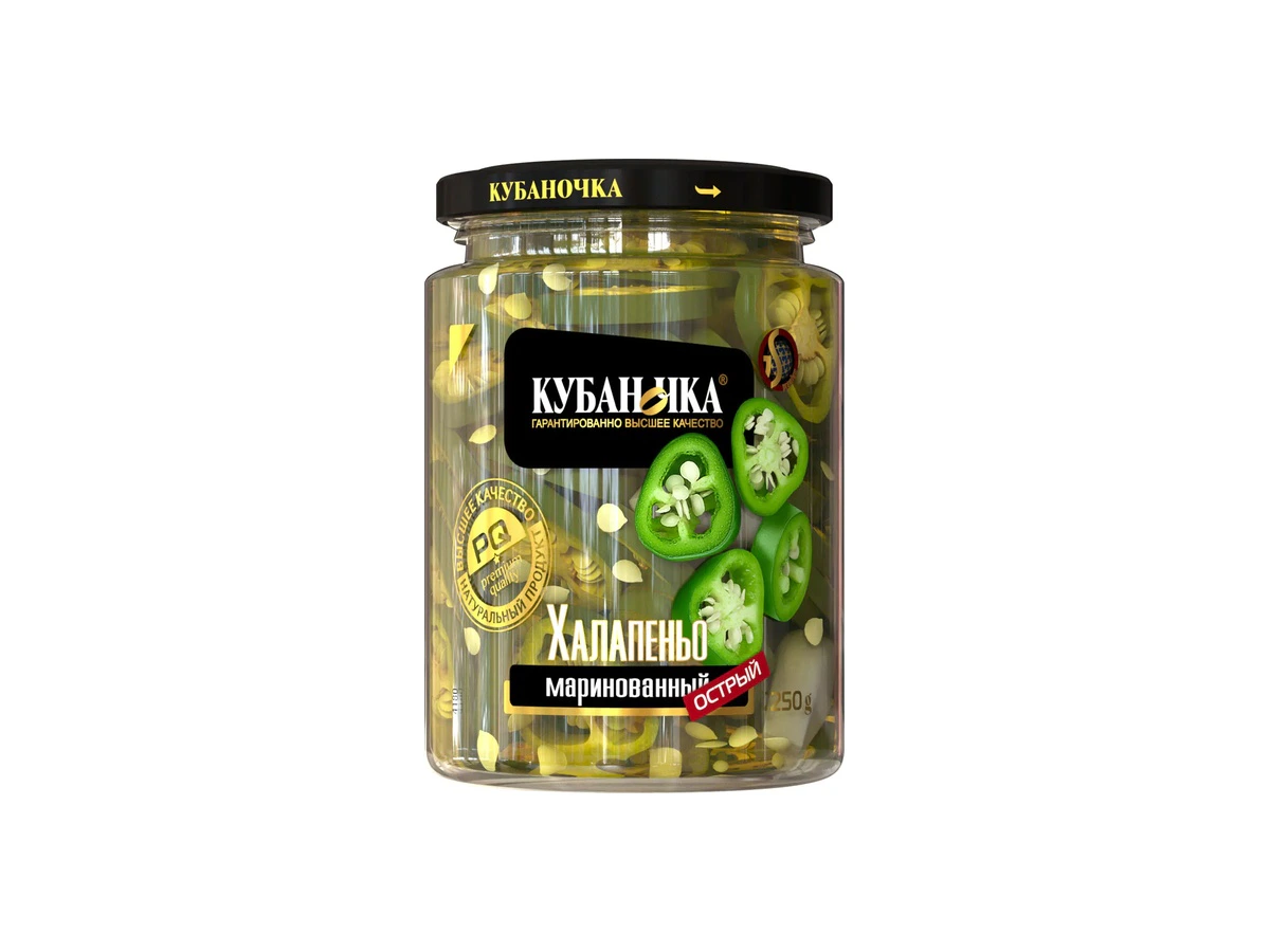 Перец зеленый маринованный Халапеньо ТМ Кубаночка ст/б 250 гр (12 шт)