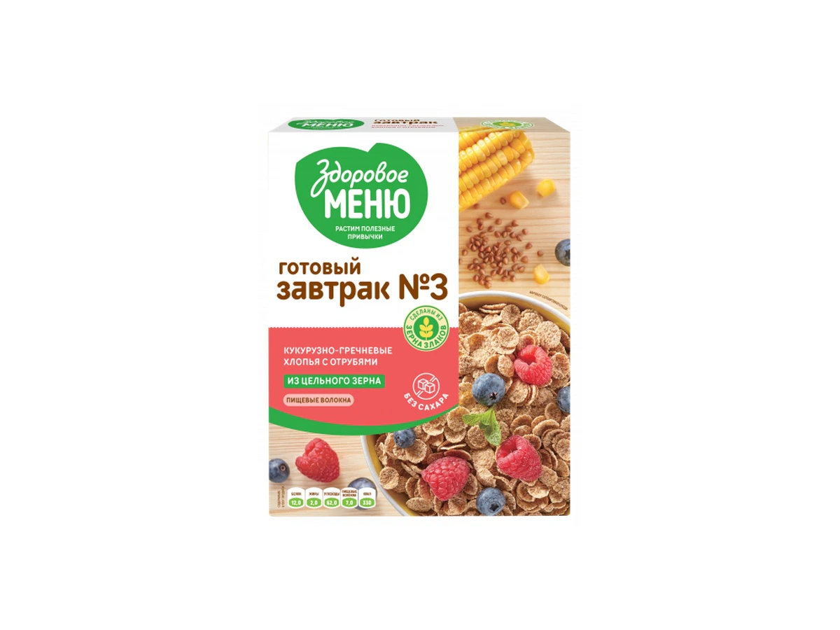 "Здоровое меню №3" Хлопья кукурузно-гречневые с отрубями гфр-12кор-200г 2.4кг