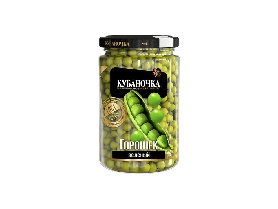 Горошек зеленый консервированный из мозговых сортов ТМ Кубаночка ст/б 370 гр (12 шт)