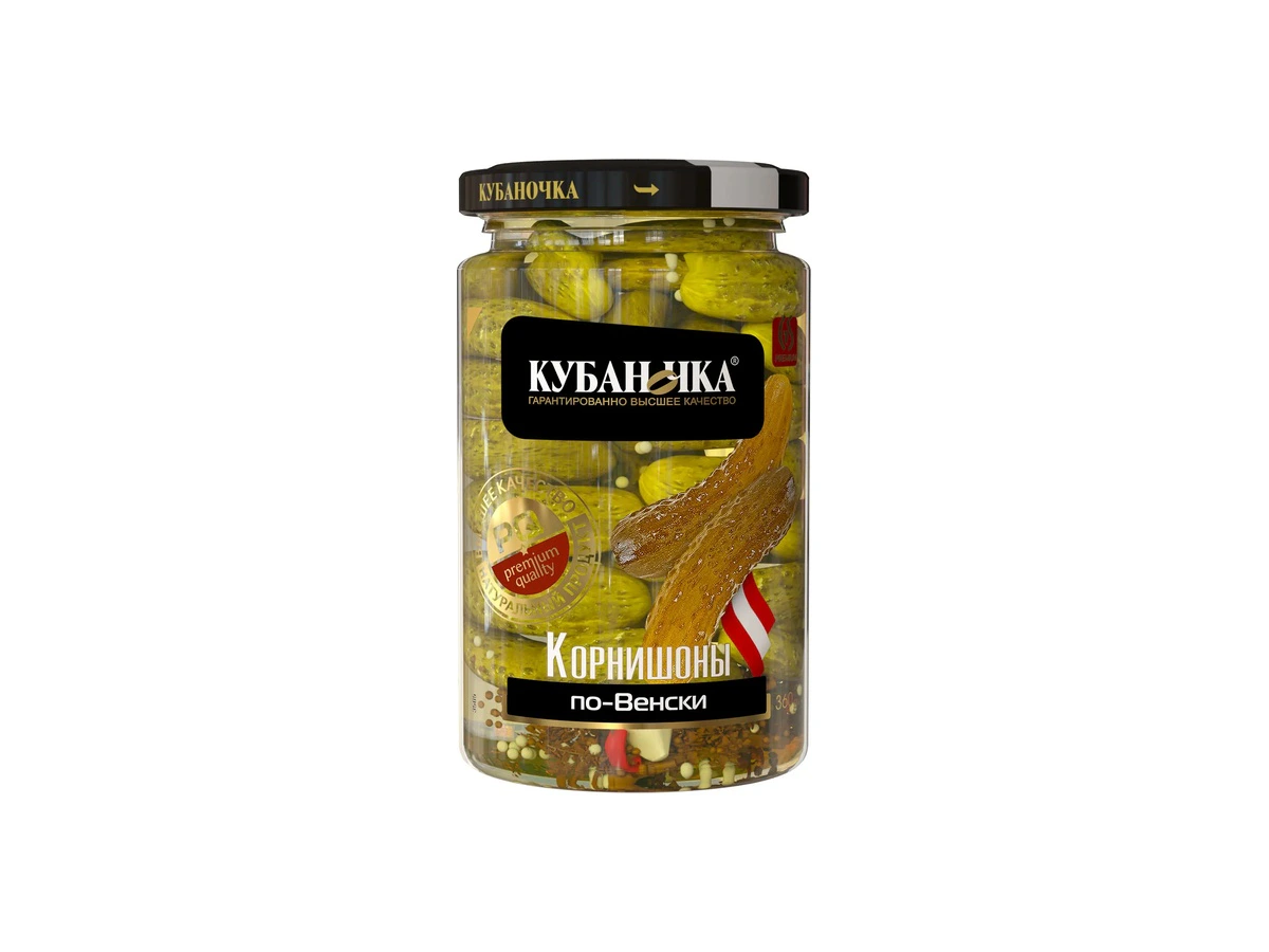 Корнишоны маринованные по-Венски ТМ Кубаночка ст/б 360 гр (12 шт)