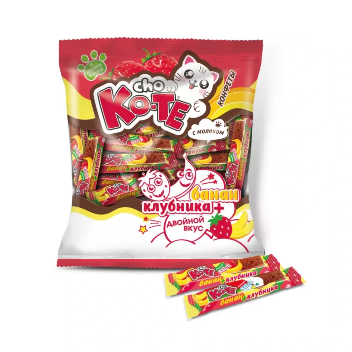 STICK/СТИК CHO KO-TE ®.Конфеты Банан-Клубника пакет 1 кг (SRP)*