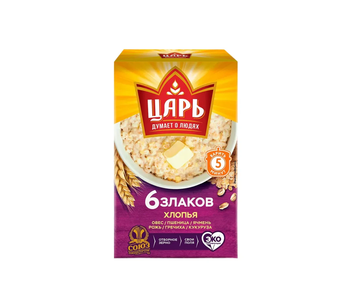 Хлопья из 6-х злаков "Царь" гфр-16КОР-400г 6,4кг