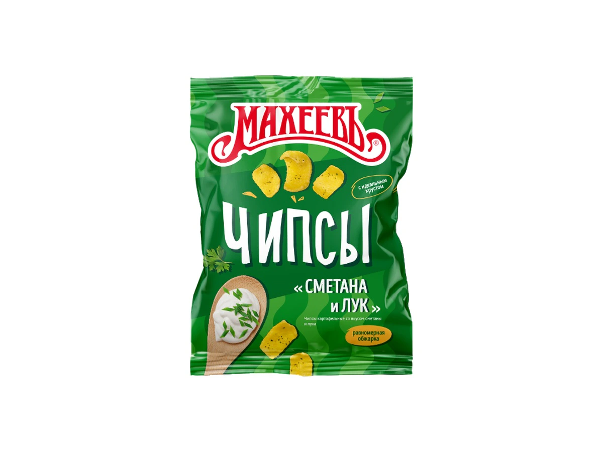 Чипсы картофельные Махеевъ со вкусом сметаны и лука Пакет 130 г