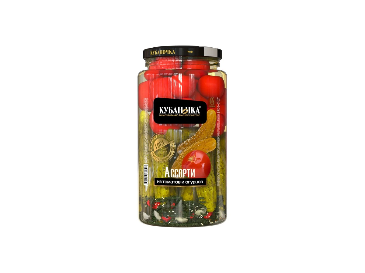 Ассорти маринованное из томатов и огурцов ТМ Кубаночка ст/б 1500 гр (6 шт)