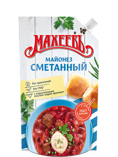 Майонез Махеевъ "Сметанный" 50,5% жирн. ДОЙ-ПАК с дозатором 380 г