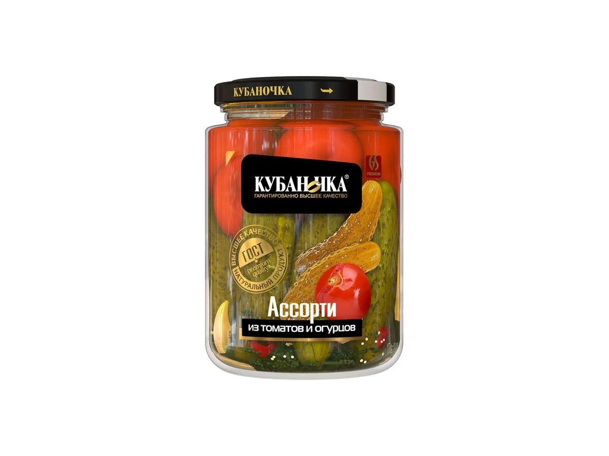 Ассорти маринованное из томатов и огурцов ТМ Кубаночка ст/б 720 гр (8 шт)