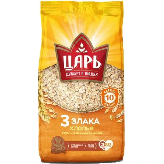 Хлопья из 3-х злаков "Царь" гфр-20пак-400г 8кг Бонус